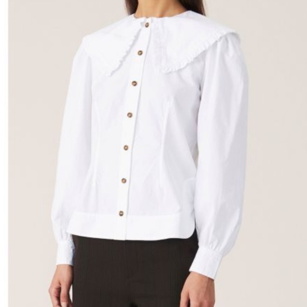 Ganni Cotton Poplin Blouse: French Size 42 (US 6-8)
